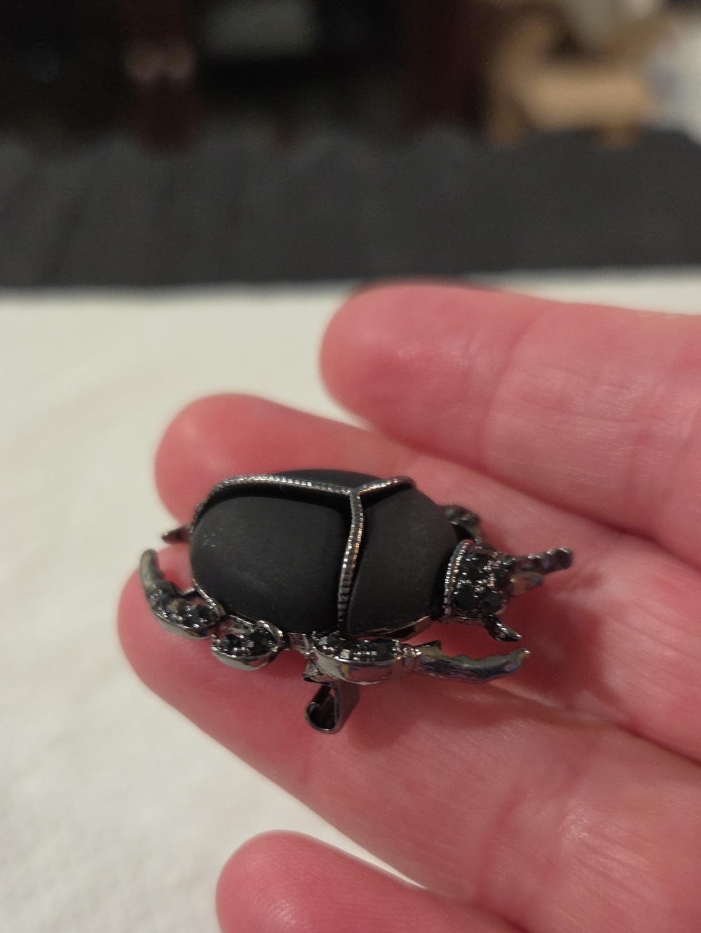 Black Beetle Brooch Pin - Matte Black with Gunmetal Accents - Picture 3 of 7